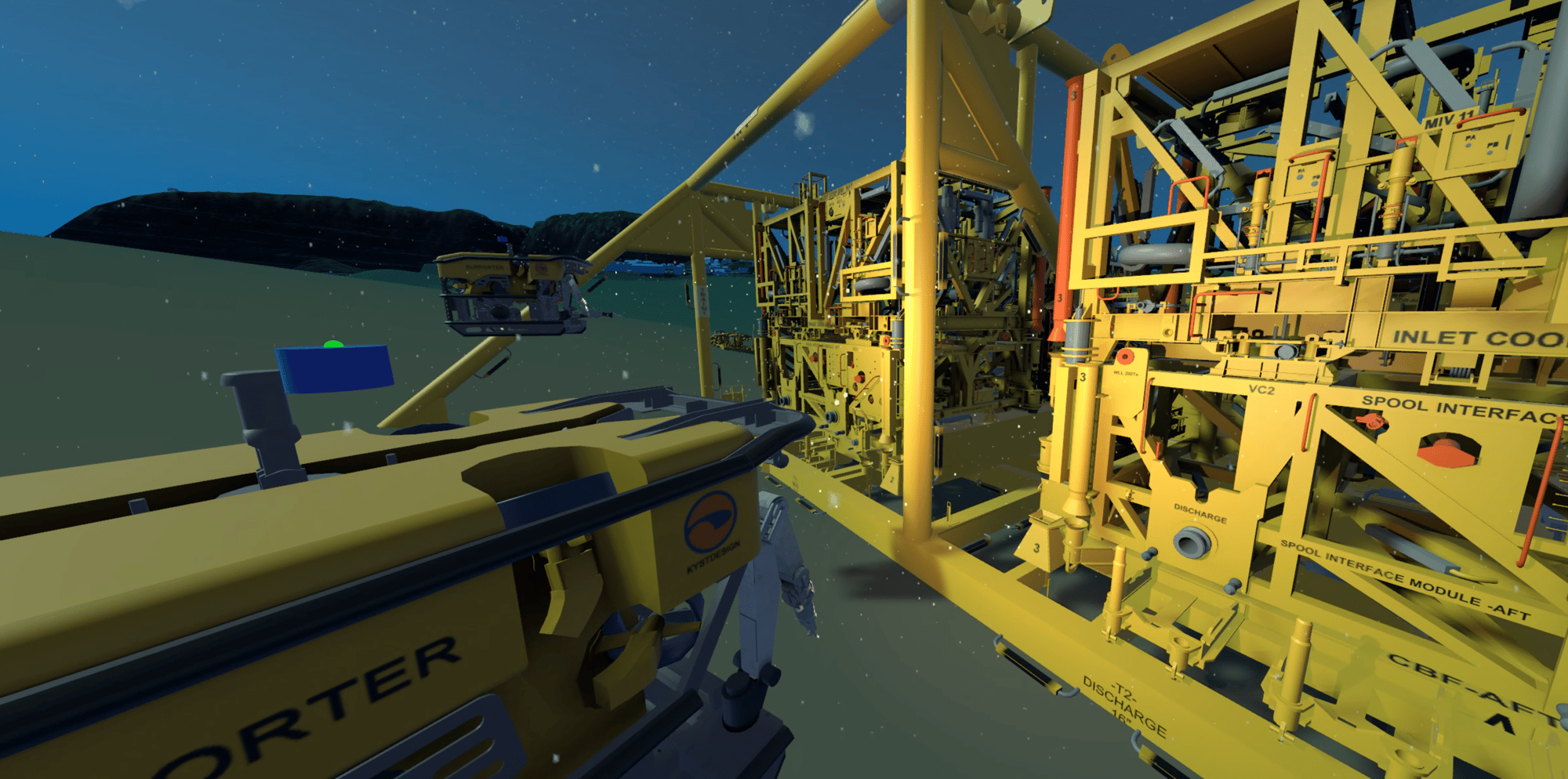 ROV interacting with subsea equipment in Åsgard compression field simulation