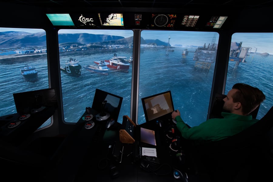 Bridge view of support vessels and a platform Bridge view of support vessels and a platform