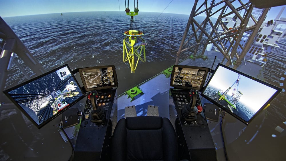 Crane cabin looking out at a jacket on the hook Crane cabin looking out at a jacket on the hook